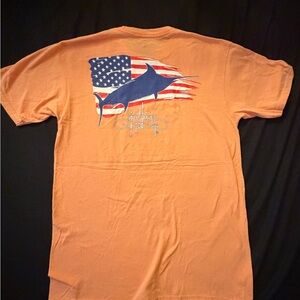 Guy Harvey Orange Tee with Blue Marlin Graphic